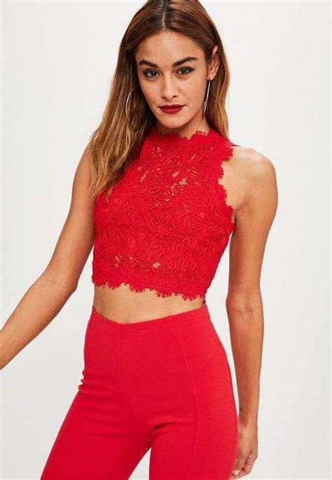 Missguided Red Cornelli Lace Sleeveless Crop Top Red Lace Crop Top