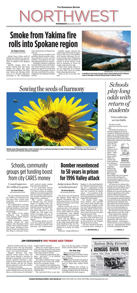 Northwest Front Page For Sept 2 2020 The Spokesman Review
