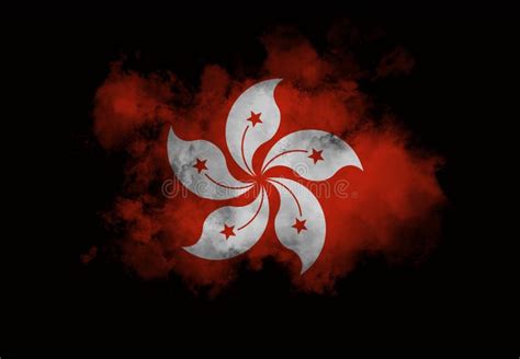 Hong Kong Flag Performed From Color Smoke On The Black Background