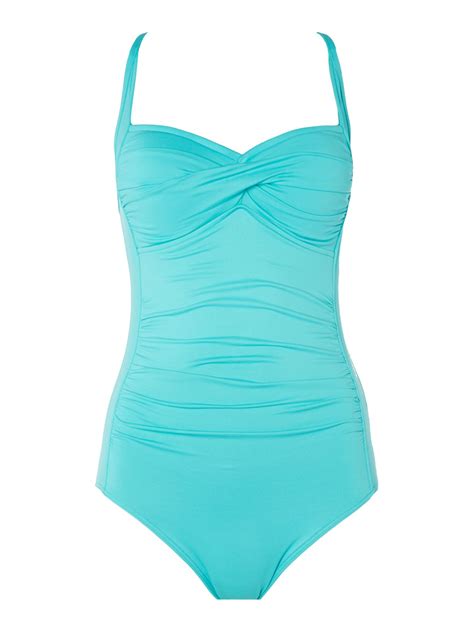 Seafolly Goddess Twist Halter Maillot Swimsuit In Teal Green Lyst