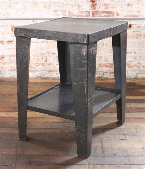 Industrial table or bench legs. Vintage Industrial Rustic Steel and Metal End-Side Table-Stand with Shelf For Sale at 1stdibs