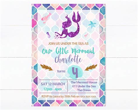 Are you looking for free mermaid invitation templates? Purple Mermaid Printable Birthday Invitation