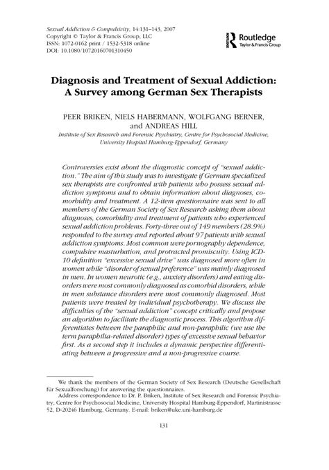 pdf diagnosis and treatment of sexual addiction a survey among german sex therapists