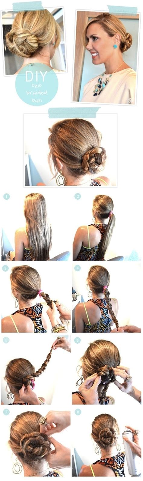 Twist the two braids together and pin them up into a cute compact bun. 15 Beautiful Long Hairstyles with Tutorials - Pretty Designs