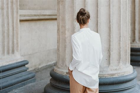 Back View Of A Woman Wearing White Shirt By Stocksy Contributor Amor Burakova Stocksy