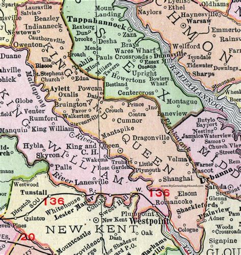 King And Queen County Virginia Map 1911 Rand Mcnally Walkerton