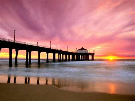Download Horizon Sunset Sky Sea Ocean Man Made Pier Hd Wallpaper