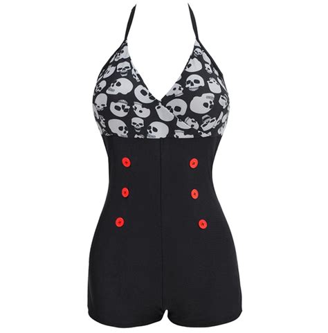 Plus size kawaii aesthetic clothing. Vintage Gothic Skull Print One Piece Tankini Plus Size ...