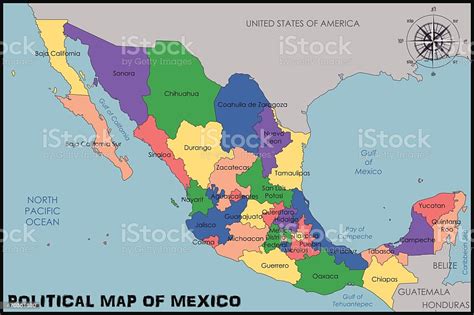 Al sur y al oeste con el océano pacífico; Political Map Of Mexico Stock Illustration - Download ...
