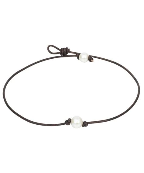 Freshwater Pearl Necklace Choker On Genuine Leather Cord For Women