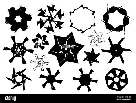 Black And White Stars And Snowflakes Shapes Isolated Over White