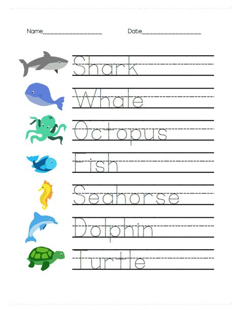Ocean Animal Tracing Worksheet For Prek Alphabet Worksheets Preschool