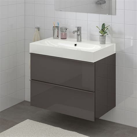 Godmorgon BrÅviken Sink Cabinet With 2 Drawers High Gloss Gray