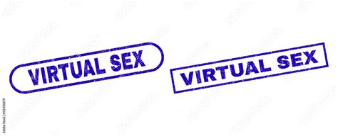 Vetor De Blue Rectangle And Rounded Virtual Sex Watermark Flat Vector Grunge Seals With Virtual