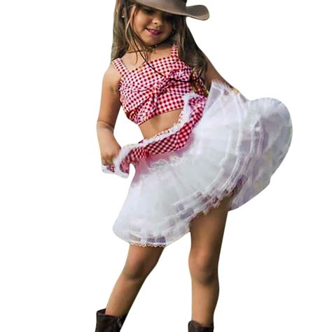 Buy 2pcs Toddler Kids Baby Girls Plaid Topstutu Skirt