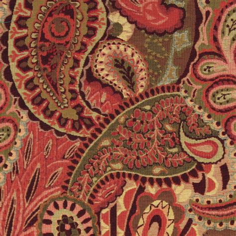 Burgundy Green And Red Paisley Contemporary Upholstery Fabric By The
