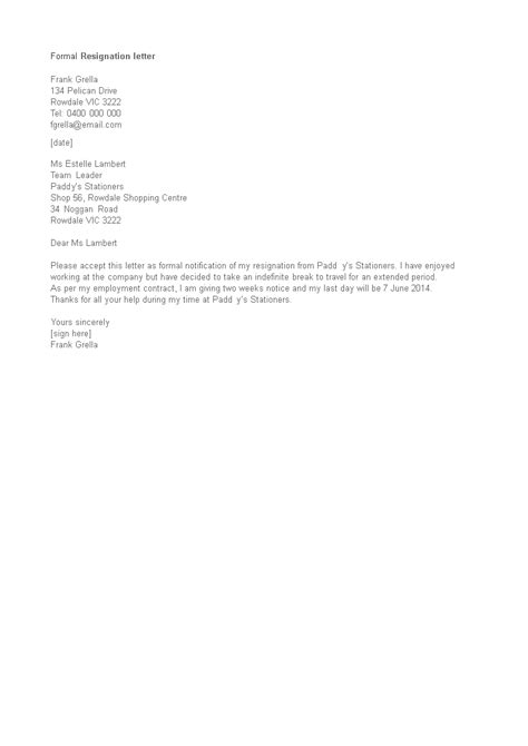 Formal Resignation Letter With Reason How To Write A Formal