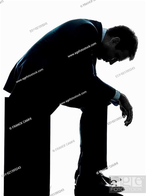 Sad Business Man Sitting Pensive Silhouette Stock Photo Picture And