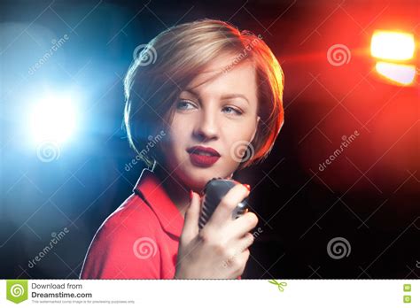 Woman With Retro Microphone Stock Image Image Of Black Model 74951227
