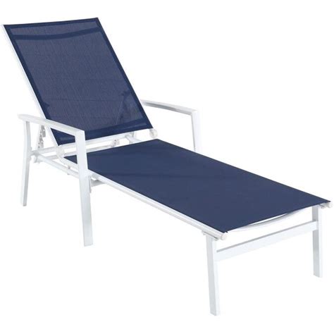 Hanover Naples White Metal Stationary Chaise Lounge Chairs With Blue