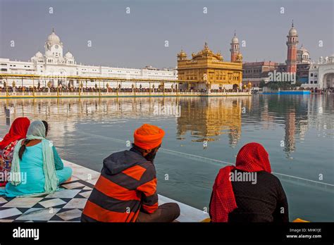 Pilgrims And Sacred Pool Amrit Sarovar Golden Temple Amritsar Punjab