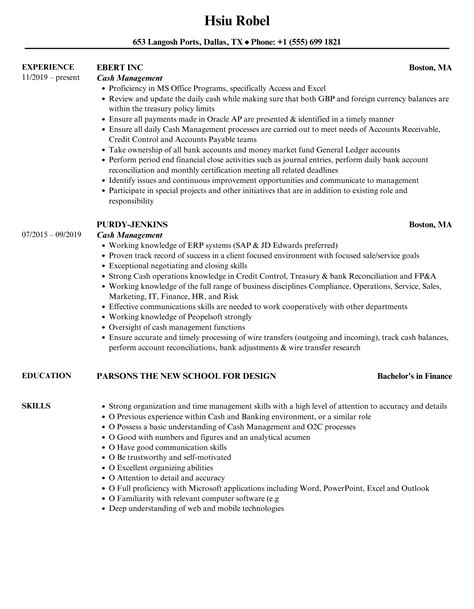 Cash Management Resume Samples | Velvet Jobs