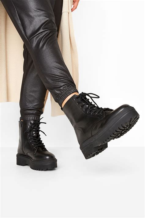 limited collection black vegan leather platform lace up boots in extra wide fit yours clothing