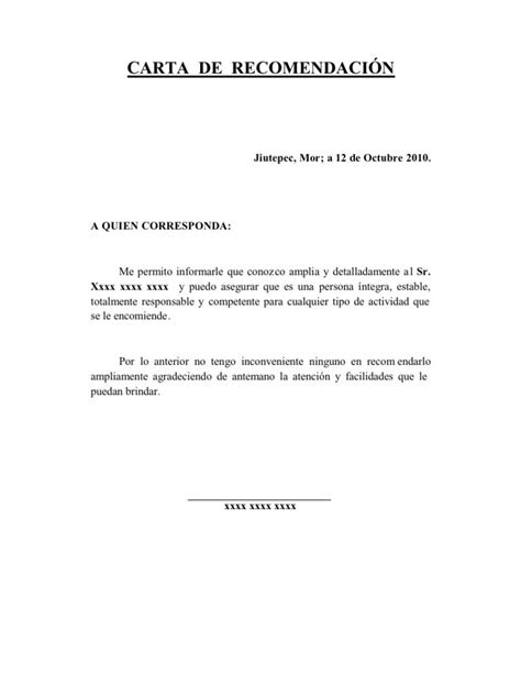 Carta De Recomendación Cartas De Recomendacion Carta De Referencia