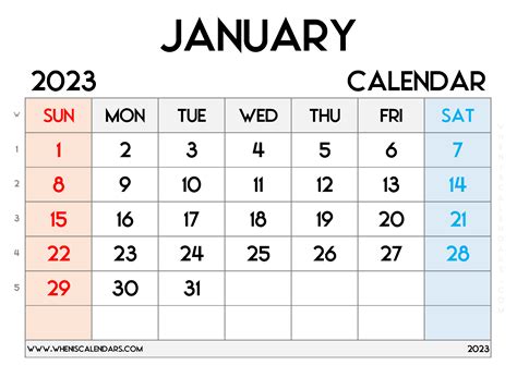 January 2023 Calendar Word Doc Printable Template Calendar