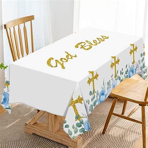 Hafangry God Bless Tablecloth Boy First Holy Communion Blue