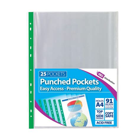 Punched Pockets Extra Capacity Extra Wide 10 A4 Clear Plastic Punched