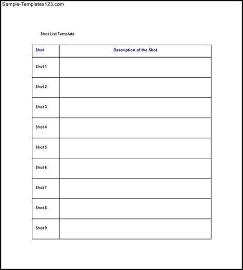 Simple Shot List Template Free Sample Templates