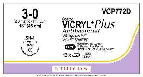 Ethicon Vcp772d Coated Vicryl Plus Antibacterial Polyglactin 910 Suture