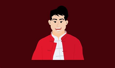 Cartoon Chinese Man Dress In Red Traditional Clothes Vector
