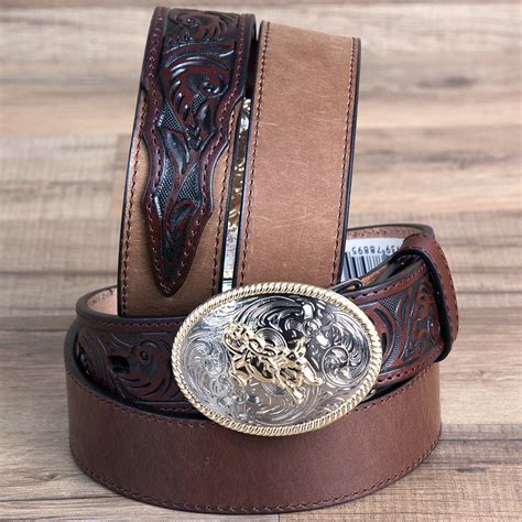 3d Belts 3d 1 14 Dark Brown Leather Floral Boys Youth Cowboy