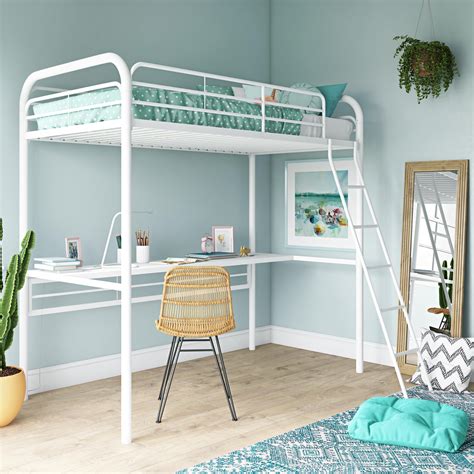 Dhp Metal Loft Bed With Desk Twin Size Frame White Metalwhite Desk