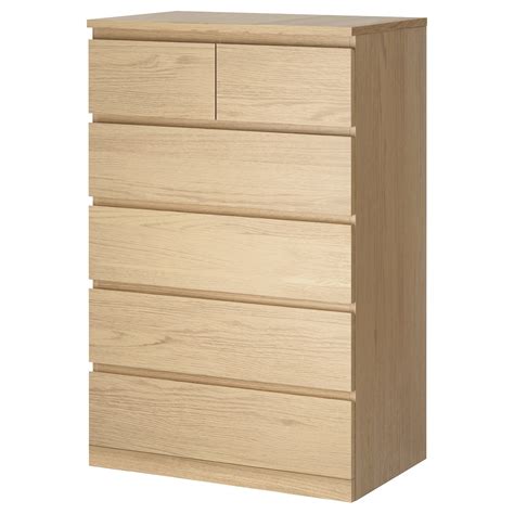 Malm Chest Of 6 Drawers White Stained Oak Veneer 80x123 Cm Ikea