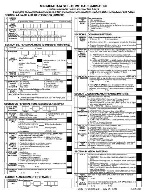 Mds Hc Assessment Form Fill And Sign Printable Template Online Us