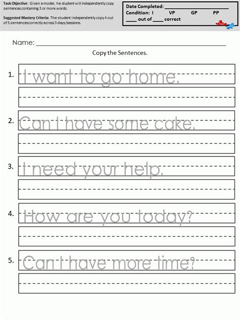 Copying Sentences Worksheets Handwriting Practice