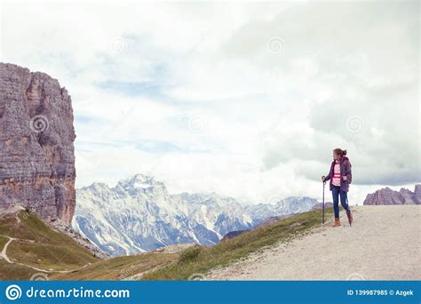 Tourist Girl At The Dolomites Stock Image Image Of Looking Hiker