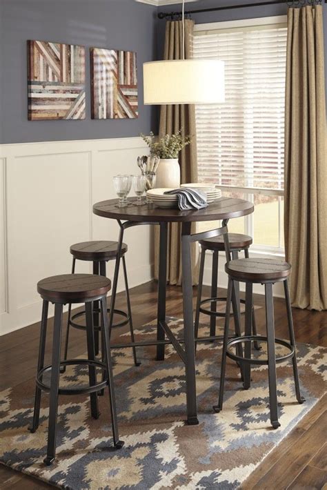 — tap a buy option to place the product in the cart and proceed with your order. Challiman Round Dining Room Bar Table & 4 Tall Stools ...