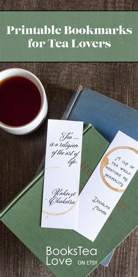 Set Of 4 Printable Bookmarks Print At Home Tea Lover Bookmark