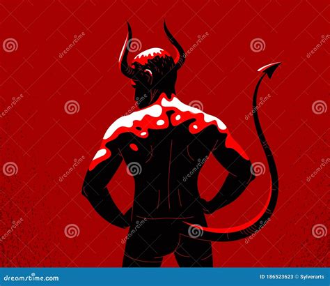 Strong Demon With Horns Powerful Red Devil Satan Bodybuilder Vector
