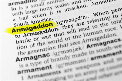 Highlighted English Word Armageddon And Its Definition In The Dictionary Stock Photo Image