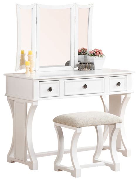 See more ideas about bedroom vanity, vanity, vanity set with mirror. Curved Design 3-Panel Mirror Vanity With Stool & Drawer ...