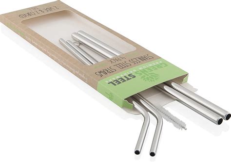 Stainless Steel Straw Set Reusable Pack Of 2 Curved And 2 Wider