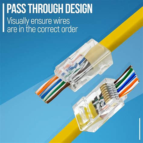 Pass Thru RJ45 CAT6 Modular Data Plugs Pass Through Connectors 100 Pack