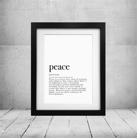 Peace Definition Print Home Decor Poster Fathers Day T Etsy