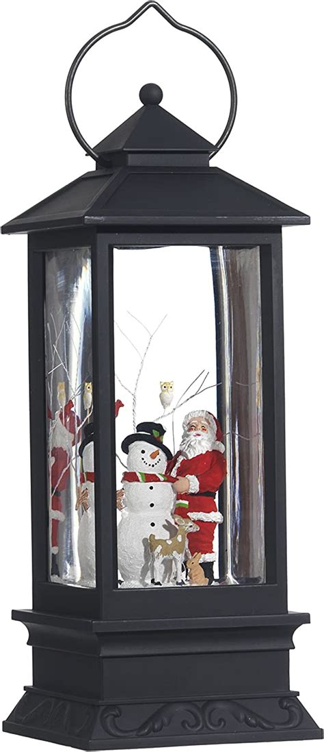 Lighted Snow Globe Lantern 11 Inch Black Holiday Water