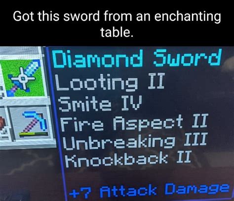 Got This Sword From An Enchanting Table Diamond Sword Looting It Smite